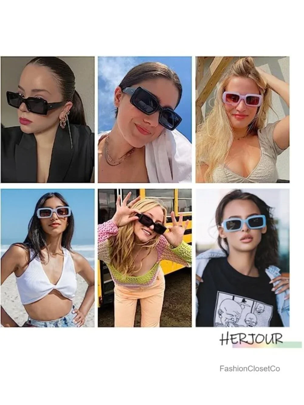 Retro Rectangle Sunglasses for Women Men UV400 Protection Chunky Frame